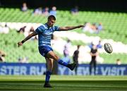10 May 2025; Sam Prendergast of Leinster warms up before the United Rugby Championship match between Leinster and Zebre Parma at the Aviva Stadium in Dublin. Photo by Brendan Moran/Sportsfile