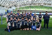 10 May 2025; Bank of Ireland Flag Bearers from Ardee RFC with Leinster players Dan Sheehan, Cormac Foley and Paddy McCarthy before the United Rugby Championship match between Leinster and Zebre Parma at the Aviva Stadium in Dublin. Photo by Brendan Moran/Sportsfile