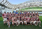 10 May 2025; Bank of Ireland Flag Bearers from Tullow RFC with Leinster players Dan Sheehan, Cormac Foley and Paddy McCarthy before the United Rugby Championship match between Leinster and Zebre Parma at the Aviva Stadium in Dublin. Photo by Brendan Moran/Sportsfile