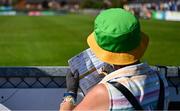 10 May 2025; A supporter marks the scores in the matchday programme during the Leinster GAA Hurling Senior Championship Round 3 match between Antrim and Dublin at Corrigan Park in Belfast. Photo by Tyler Miller/Sportsfile