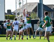 10 May 2025; Barry McNulty of Leitrim in action against Mick O’Grady of Kildare during the Táilteann Cup Round 1 match between Kildare and Leitrim at Cedral St Conleth's Park in Newbridge, Kildare. Photo by Daire Brennan/Sportsfile