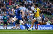 10 May 2025; Jack Conan of Leinster makes a break during the United Rugby Championship match between Leinster and Zebre Parma at the Aviva Stadium in Dublin. Photo by Seb Daly/Sportsfile