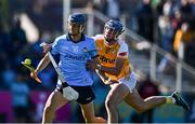 10 May 2025; Brian Hayes of Dublin in action against Sean McKay of Antrim during the Leinster GAA Hurling Senior Championship Round 3 match between Antrim and Dublin at Corrigan Park in Belfast. Photo by Tyler Miller/Sportsfile