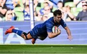 10 May 2025; Luke McGrath of Leinster scores his side's second try during the United Rugby Championship match between Leinster and Zebre Parma at the Aviva Stadium in Dublin. Photo by Brendan Moran/Sportsfile