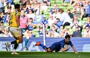10 May 2025; Luke McGrath of Leinster scores his side's second try during the United Rugby Championship match between Leinster and Zebre Parma at the Aviva Stadium in Dublin. Photo by Brendan Moran/Sportsfile