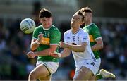 10 May 2025; Paddy McDermott of Kildare in action against Donal Casey of Leitrim during the Táilteann Cup Round 1 match between Kildare and Leitrim at Cedral St Conleth's Park in Newbridge, Kildare. Photo by Daire Brennan/Sportsfile