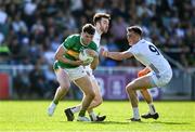 10 May 2025; David Feeney of Leitrim in action against Mick O’Grady of Kildare during the Táilteann Cup Round 1 match between Kildare and Leitrim at Cedral St Conleth's Park in Newbridge, Kildare. Photo by Daire Brennan/Sportsfile