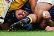 10 May 2025; Ryan Baird of Leinster celebrates after scoring his side's third try during the United Rugby Championship match between Leinster and Zebre Parma at the Aviva Stadium in Dublin. Photo by Seb Daly/Sportsfile
