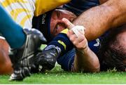 10 May 2025; Ryan Baird of Leinster celebrates after scoring his side's third try during the United Rugby Championship match between Leinster and Zebre Parma at the Aviva Stadium in Dublin. Photo by Seb Daly/Sportsfile