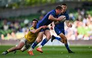 10 May 2025; Garry Ringrose of Leinster is tackled by Giampietro Ribaldi of Zebre Parma during the United Rugby Championship match between Leinster and Zebre Parma at the Aviva Stadium in Dublin. Photo by Brendan Moran/Sportsfile