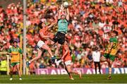 10 May 2025; Donegal goalkeeper Shaun Patton in action against Ross McQuillan of Armagh during the Ulster GAA Football Senior Championship final match between Armagh and Donegal at St Tiernach's Park in Clones, Monaghan. Photo by Ramsey Cardy/Sportsfile