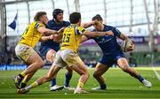 10 May 2025; James Lowe of Leinster, right, in action against Jacopo Trulla of Zebre Parma during the United Rugby Championship match between Leinster and Zebre Parma at the Aviva Stadium in Dublin. Photo by Seb Daly/Sportsfile