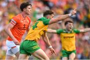 10 May 2025; Hugh McFadden of Donegal celebrates after scoring his side's first goal during the Ulster GAA Football Senior Championship final match between Armagh and Donegal at St Tiernach's Park in Clones, Monaghan. Photo by David Fitzgerald/Sportsfile