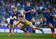10 May 2025; Jamie Osborne of Leinster is tackled by Enrico Lucchin during the United Rugby Championship match between Leinster and Zebre Parma at the Aviva Stadium in Dublin. Photo by Brendan Moran/Sportsfile