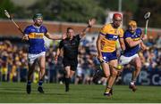 10 May 2025; Peter Duggan of Clare in action against Ronan Maher of Tipperary during the Munster GAA Hurling Senior Championship Round 3 match between Clare and Tipperary at Zimmer Biomet Páirc Chíosóg in Ennis, Clare. Photo by John Sheridan/Sportsfile