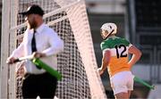 10 May 2025; Oisin Kelly of Offaly after scoring their side's first goal during the Leinster GAA Hurling Senior Championship Round 3 match between Kilkenny and Offaly at UPMC Nowlan Park in Kilkenny. Photo by Ben McShane/Sportsfile
