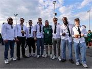10 May 2025; Stag Dean Cusack, centre, and friends, pose for a photograph before the United Rugby Championship match between Connacht and Edinburgh at Dexcom Stadium in Galway. Photo by Thomas Flinkow/Sportsfile