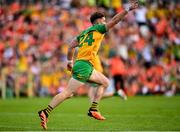 10 May 2025; Hugh McFadden of Donegal celebrates after scoring his side's first goal during the Ulster GAA Football Senior Championship final match between Armagh and Donegal at St Tiernach's Park in Clones, Monaghan. Photo by David Fitzgerald/Sportsfile