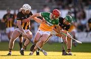 10 May 2025; Charlie Mitchell of Offaly in action against Tommy Walsh, left, and Mikey Carey of Kilkenny during the Leinster GAA Hurling Senior Championship Round 3 match between Kilkenny and Offaly at UPMC Nowlan Park in Kilkenny. Photo by Ben McShane/Sportsfile