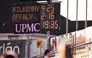10 May 2025; A view of the final score on the scoreboard after the Leinster GAA Hurling Senior Championship Round 3 match between Kilkenny and Offaly at UPMC Nowlan Park in Kilkenny. Photo by Ben McShane/Sportsfile