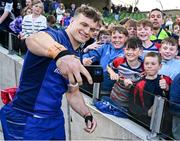 10 May 2025; Josh van der Flier of Leinster takes a selfie with supporters after the United Rugby Championship match between Leinster and Zebre Parma at the Aviva Stadium in Dublin. Photo by Brendan Moran/Sportsfile