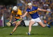10 May 2025; Ryan Taylor of Clare is tackled by Eoghan Connolly of Tipperary during the Munster GAA Hurling Senior Championship Round 3 match between Clare and Tipperary at Zimmer Biomet Páirc Chíosóg in Ennis, Clare. Photo by John Sheridan/Sportsfile