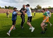 10 May 2025; Donegal manager Jim McGuinness celebrates at the final whistle after winning the Ulster GAA Football Senior Championship final match between Armagh and Donegal at St Tiernach's Park in Clones, Monaghan. Photo by David Fitzgerald/Sportsfile