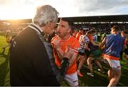 10 May 2025; Armagh captain Aidan Forker confronts Donegal manager Jim McGuinness as a tussle breaks out after the Ulster GAA Football Senior Championship final match between Armagh and Donegal at St Tiernach's Park in Clones, Monaghan. Photo by David Fitzgerald/Sportsfile
