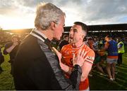 10 May 2025; Armagh captain Aidan Forker confronts Donegal manager Jim McGuinness as a tussle breaks out after the Ulster GAA Football Senior Championship final match between Armagh and Donegal at St Tiernach's Park in Clones, Monaghan. Photo by David Fitzgerald/Sportsfile