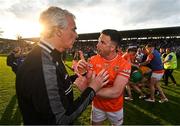 10 May 2025; Armagh captain Aidan Forker confronts Donegal manager Jim McGuinness as a tussle breaks out after the Ulster GAA Football Senior Championship final match between Armagh and Donegal at St Tiernach's Park in Clones, Monaghan. Photo by David Fitzgerald/Sportsfile