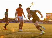 10 May 2025; Finn Treacy of Connacht on his way to scoring his side's first try during the United Rugby Championship match between Connacht and Edinburgh at Dexcom Stadium in Galway. Photo by Thomas Flinkow/Sportsfile