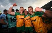 10 May 2025; Oisin Gallen, left, Jamie Brennan, centre, and Stephen McMenamin of Donegal celebrate after the Ulster GAA Football Senior Championship final match between Armagh and Donegal at St Tiernach's Park in Clones, Monaghan. Photo by Ramsey Cardy/Sportsfile