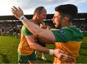 10 May 2025; Michael Murphy of Donegal, left, and Ryan McHugh celebrate after the Ulster GAA Football Senior Championship final match between Armagh and Donegal at St Tiernach's Park in Clones, Monaghan. Photo by David Fitzgerald/Sportsfile
