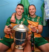 10 May 2025; Patrick McBrearty, left, and Michael Murphy of Donegal with the Anglo-Celt Cup in the dressing room after the Ulster GAA Football Senior Championship final match between Armagh and Donegal at St Tiernach's Park in Clones, Monaghan. Photo by Ramsey Cardy/Sportsfile