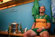10 May 2025; Michael Murphy of Donegal with the Anglo-Celt Cup in the dressing room after the Ulster GAA Football Senior Championship final match between Armagh and Donegal at St Tiernach's Park in Clones, Monaghan. Photo by Ramsey Cardy/Sportsfile