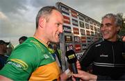 10 May 2025; Michael Murphy of Donegal and Donegal manager Jim McGuinness after the Ulster GAA Football Senior Championship final match between Armagh and Donegal at St Tiernach's Park in Clones, Monaghan. Photo by Ramsey Cardy/Sportsfile