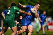 10 May 2025; Dylan Lynch of Leinster is tackled by Nato Kiripati of Connacht during the Junior Interprovincial Rugby Championship Round 2 match between Leinster and Connacht at Balbriggan RFC in Balbriggan, Dublin. Photo by Matt Browne/Sportsfile