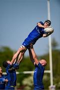 10 May 2025; Conor Smyth of Leinster takes the ball in the lineout against Connacht during the Junior Interprovincial Rugby Championship Round 2 match between Leinster and Connacht at Balbriggan RFC in Balbriggan, Dublin. Photo by Matt Browne/Sportsfile
