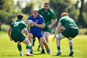 10 May 2025; Scott Caldbeck of Leinster in action against Connacht during the Junior Interprovincial Rugby Championship Round 2 match between Leinster and Connacht at Balbriggan RFC in Balbriggan, Dublin. Photo by Matt Browne/Sportsfile