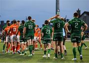 10 May 2025; Players from both sides after the United Rugby Championship match between Connacht and Edinburgh at Dexcom Stadium in Galway. Photo by Thomas Flinkow/Sportsfile