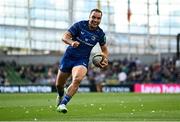 10 May 2025; James Lowe of Leinster on his way to scoring his side's sixth try during the United Rugby Championship match between Leinster and Zebre Parma at the Aviva Stadium in Dublin. Photo by Seb Daly/Sportsfile