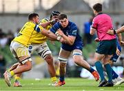 10 May 2025; Diarmuid Mangan of Leinster in action against Luca Franceschetto of Zebre Parma during the United Rugby Championship match between Leinster and Zebre Parma at the Aviva Stadium in Dublin. Photo by Seb Daly/Sportsfile