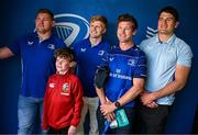 10 May 2025; Leinster players Tadhg Furlong, Tommy O'Brien and Alex Soroka with supporters in Autograph Alley before the United Rugby Championship match between Leinster and Zebre Parma at the Aviva Stadium in Dublin. Photo by Seb Daly/Sportsfile