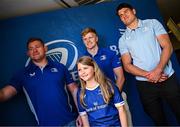 10 May 2025; Leinster players Tadhg Furlong, Tommy O'Brien and Alex Soroka with supporters in Autograph Alley before the United Rugby Championship match between Leinster and Zebre Parma at the Aviva Stadium in Dublin. Photo by Seb Daly/Sportsfile