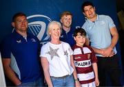 10 May 2025; Leinster players Tadhg Furlong, Tommy O'Brien and Alex Soroka with supporters in Autograph Alley before the United Rugby Championship match between Leinster and Zebre Parma at the Aviva Stadium in Dublin. Photo by Seb Daly/Sportsfile