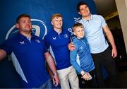 10 May 2025; Leinster players Tadhg Furlong, Tommy O'Brien and Alex Soroka with supporters in Autograph Alley before the United Rugby Championship match between Leinster and Zebre Parma at the Aviva Stadium in Dublin. Photo by Seb Daly/Sportsfile