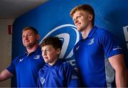 10 May 2025; Leinster players Tadhg Furlong, Tommy O'Brien and Alex Soroka with supporters in Autograph Alley before the United Rugby Championship match between Leinster and Zebre Parma at the Aviva Stadium in Dublin. Photo by Seb Daly/Sportsfile