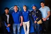 10 May 2025; Leinster players Tadhg Furlong, Tommy O'Brien and Alex Soroka with supporters in Autograph Alley before the United Rugby Championship match between Leinster and Zebre Parma at the Aviva Stadium in Dublin. Photo by Seb Daly/Sportsfile