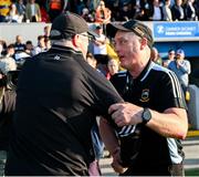 10 May 2025; Clare manager Brian Lohan and Tipperary manager Liam Cahill after the Munster GAA Hurling Senior Championship Round 3 match between Clare and Tipperary at Zimmer Biomet Páirc Chíosóg in Ennis, Clare. Photo by Ray McManus/Sportsfile