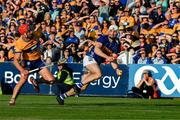 10 May 2025; Craig Morgan of Tipperary in action against Peter Duggan of Clare during the Munster GAA Hurling Senior Championship Round 3 match between Clare and Tipperary at Zimmer Biomet Páirc Chíosóg in Ennis, Clare. Photo by Ray McManus/Sportsfile